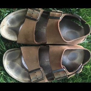 BIRKENSTOCK Strappy Brown Slides sandals
